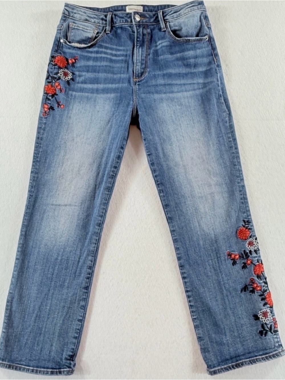 Blue Women’s Embroidered Straight-Leg Jeans